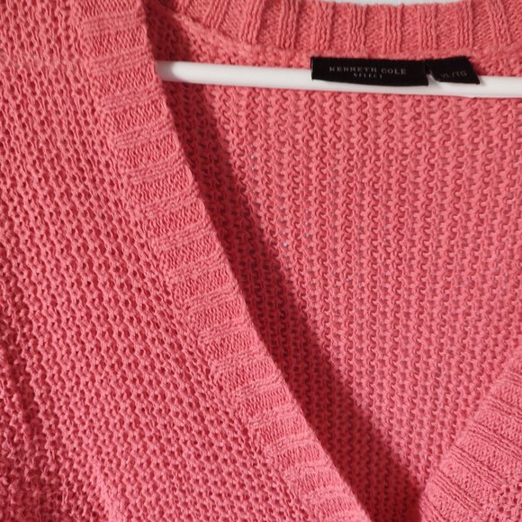 Kenneth Cole Select Linen Blend 3/4 Sleeve Button Front Coral Cardigan - Picture 4 of 5